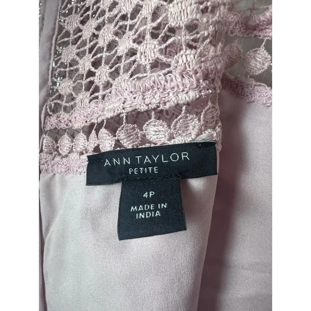 Ann Taylor Petite Shift Lined Lace Overlay Dress Blush Dusty Rose Size 4P - Picture 3 of 8